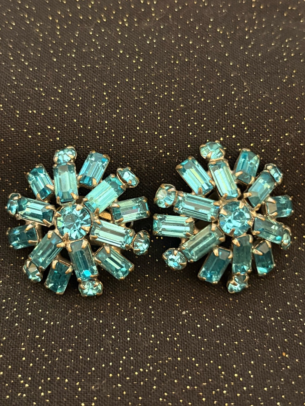 Vintage Teal Rhinestone Earrings